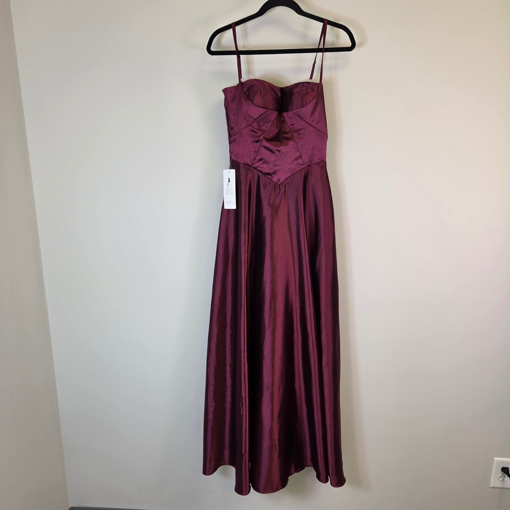 Wear Your Love Burgundy Satin Corset Back Formal Evening Gown Sweetheart Dress